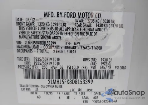 2013 Lincoln Mkt from USA, damaged, VIN 2LMHJ5FK8DBL53399